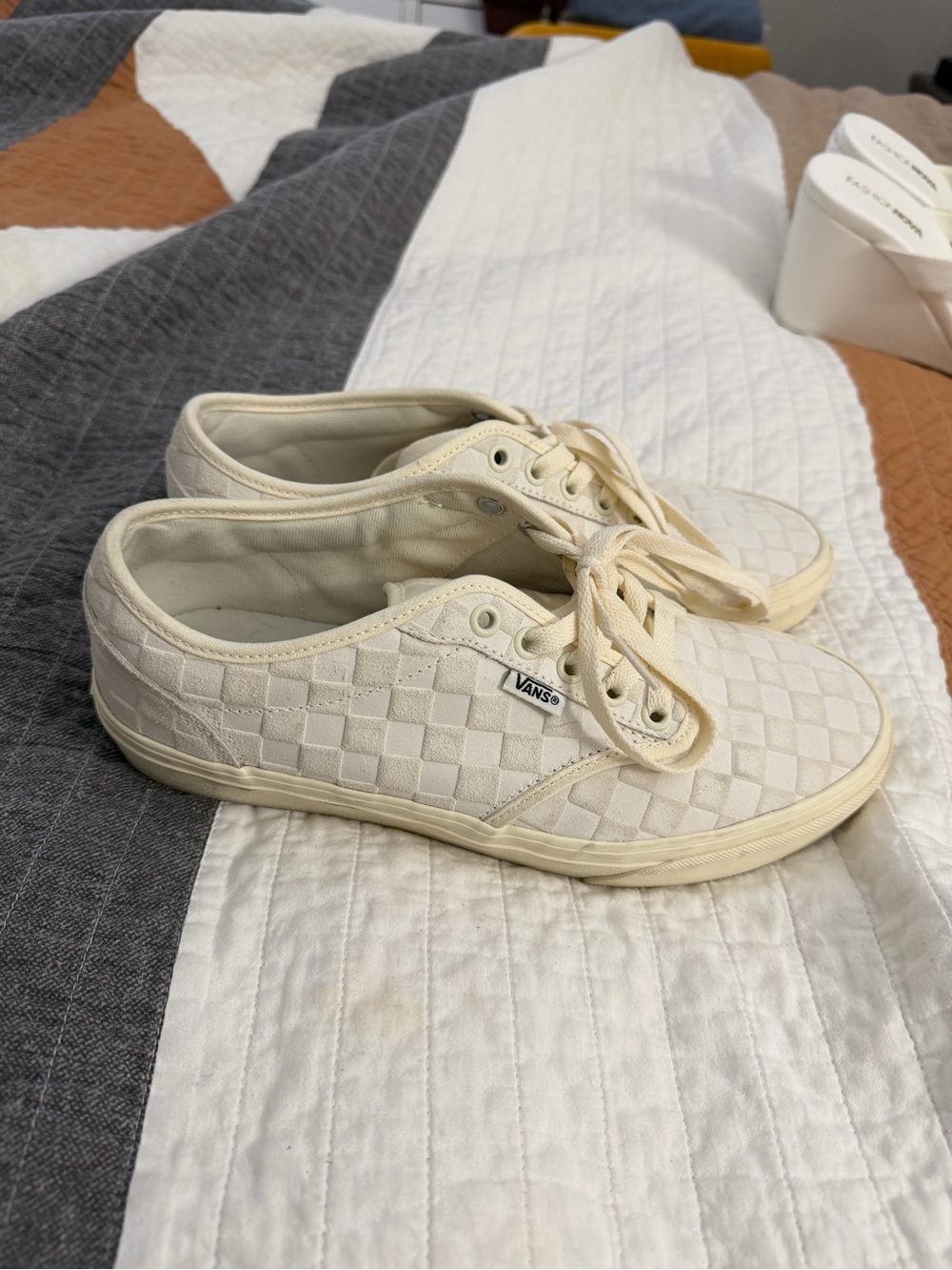Vans Cream Canvas Low-Top Sneakers